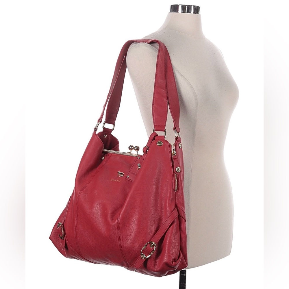 Emma Fox Red Leather Shoulder Bag with Gold Hardware